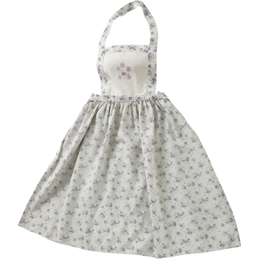 Vtg Pinafore Apron Handmade OSFM Embroidered Purple Floral Cottagecore Prairie